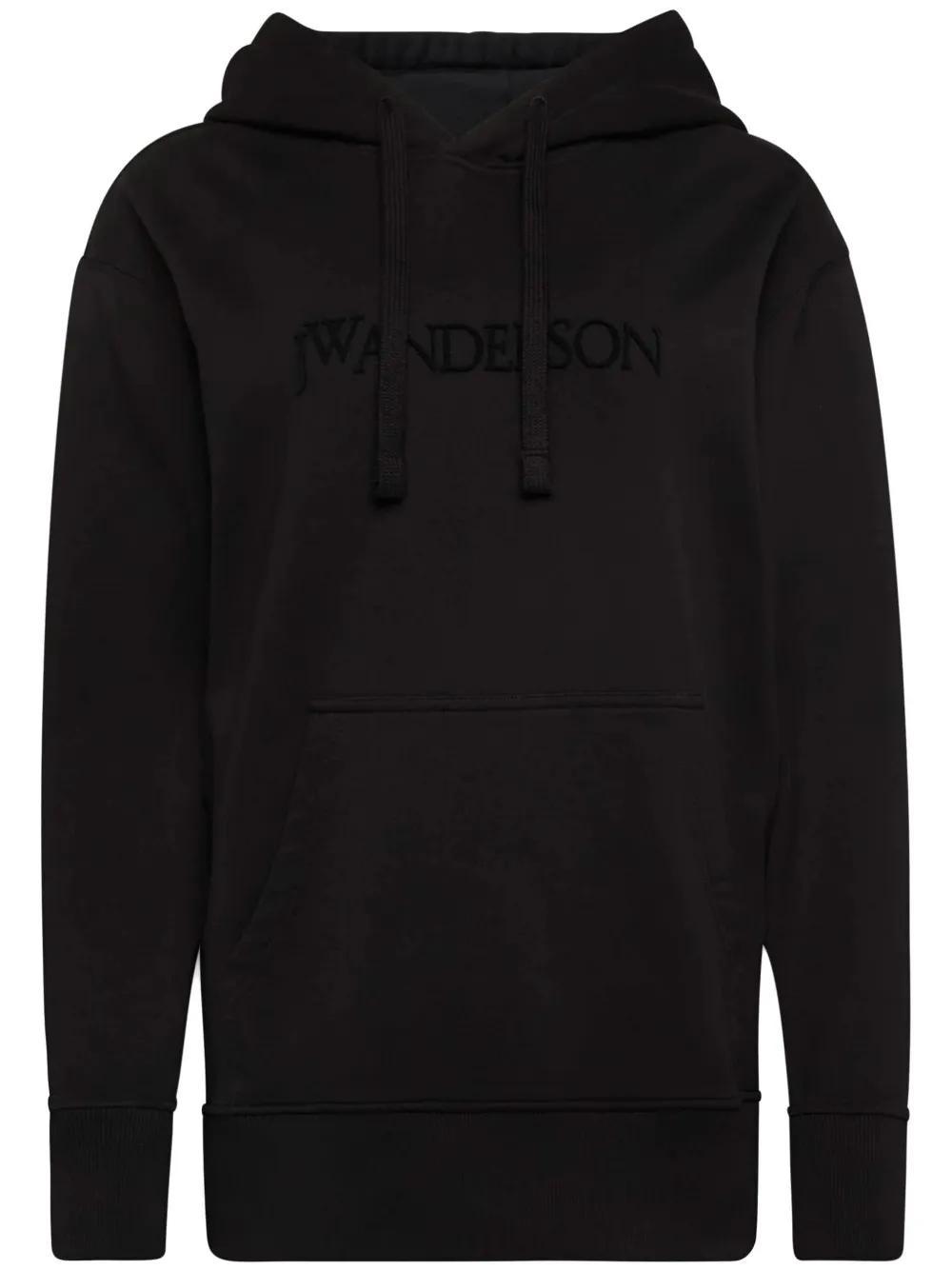 JW ANDERSON Logo Embroidered Drawstring Hoodie In Black Product Image