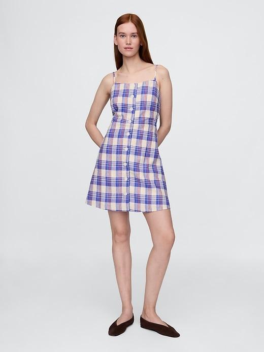 Linen-Blend Tie-Back Mini Dress Product Image