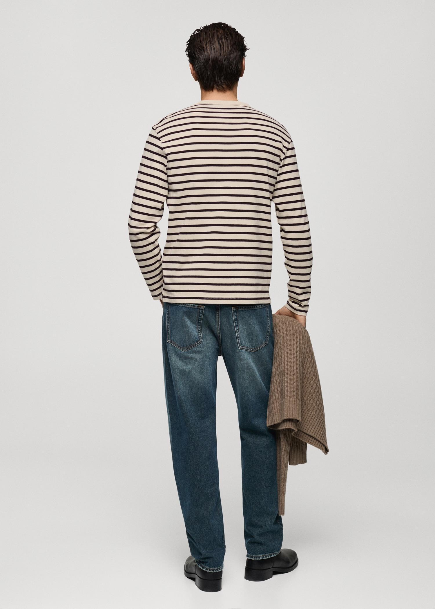 Striped 100% cotton t-shirt - Men | MANGO USA Product Image
