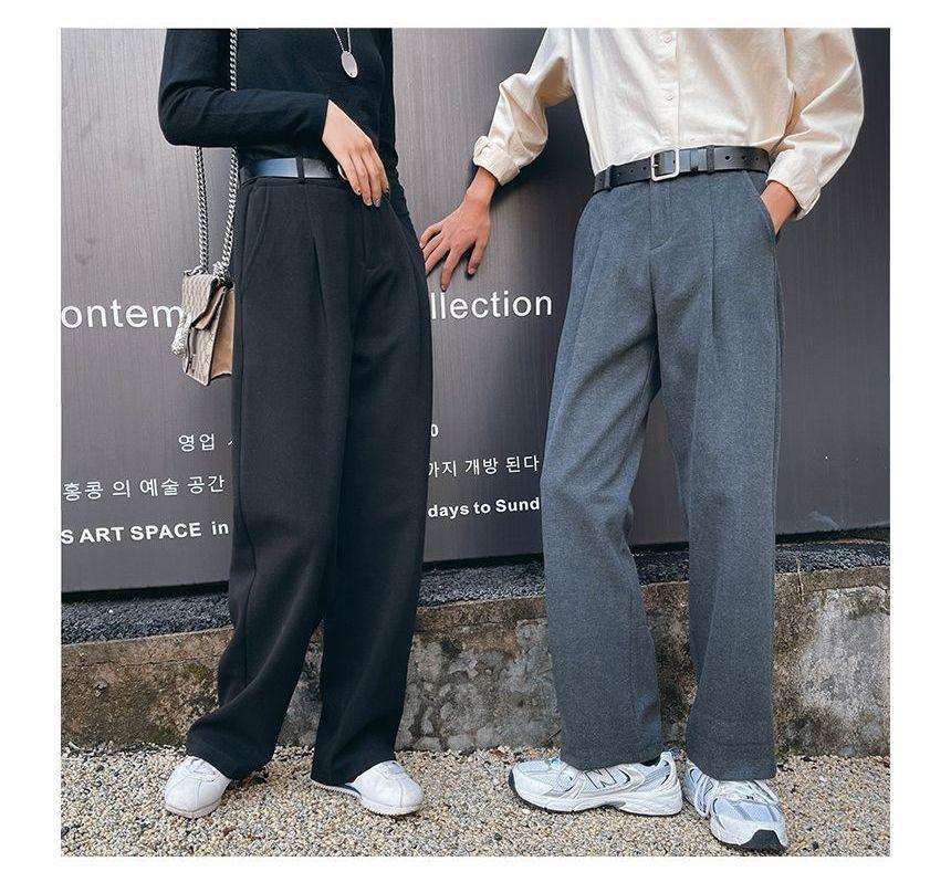 High Rise Plain Loose Fit Dress Pants Product Image