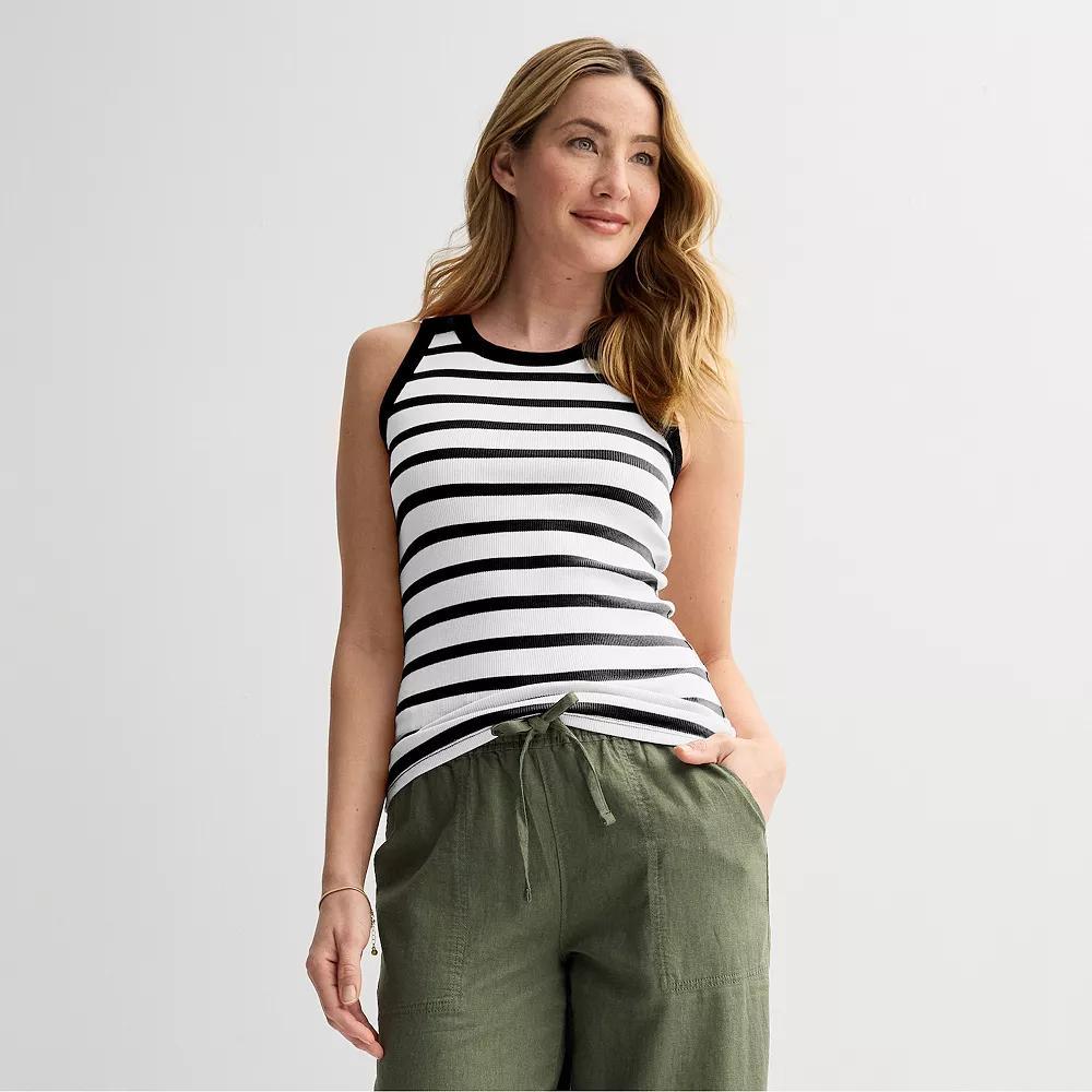 Petite Sonoma Goods For Life® High Neck Layering Tank Top, Women's, Size: Large Petite, Black Small Stripe Product Image