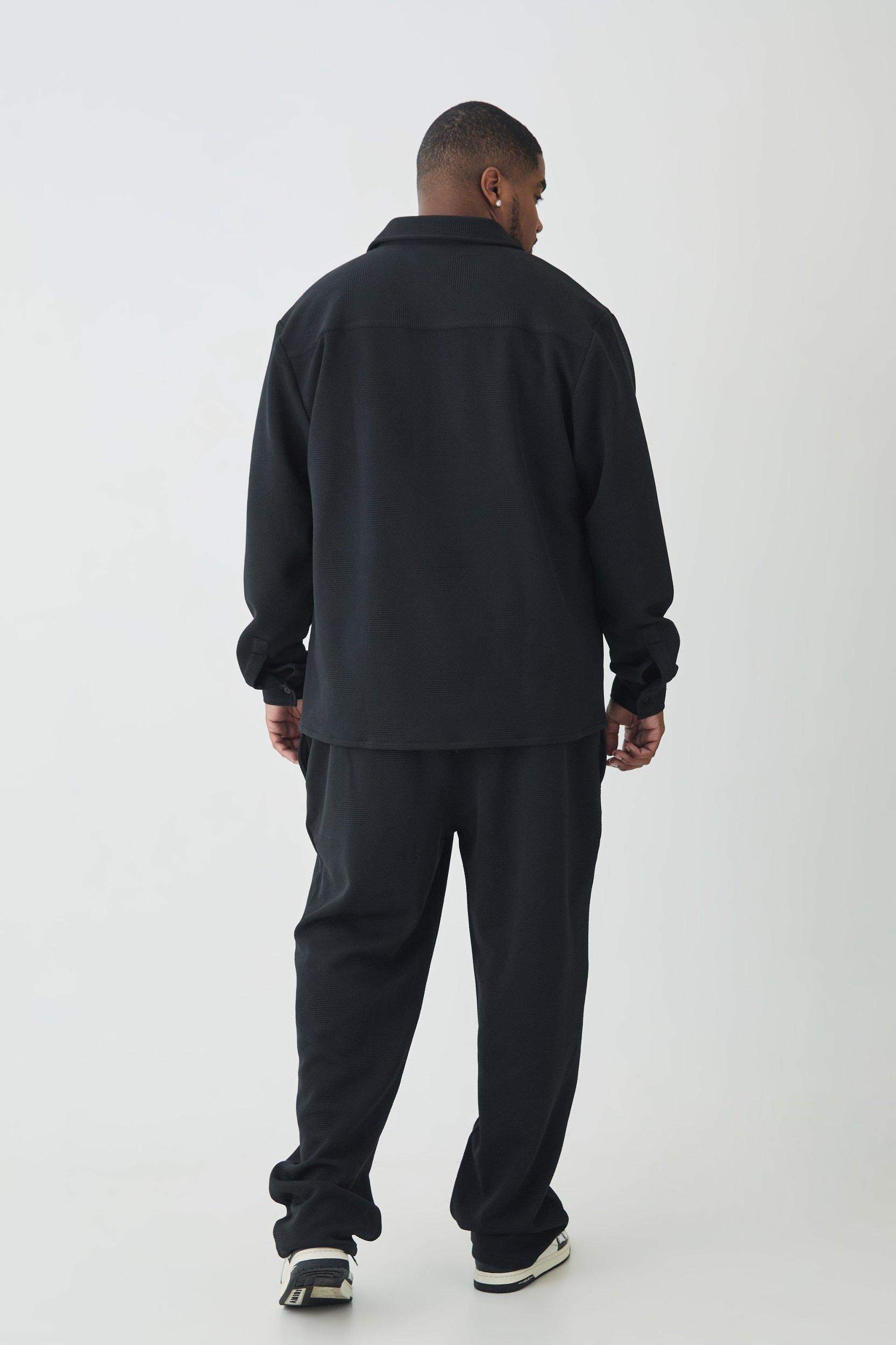 Plus Geo Textured Straight Fit Pants in Black | boohooMAN USA Product Image