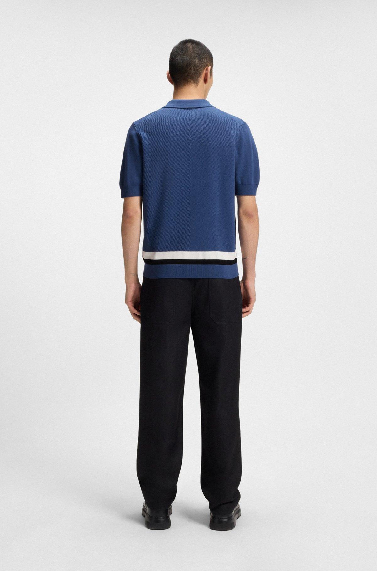 HUGO - Zip-neck knit sweater with stripe details - Blue Product Image