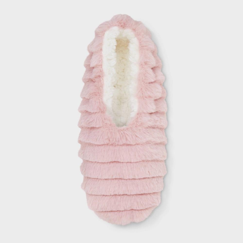 Women's Ribbed Faux plush Cozy Pull-On Slipper Socks with Grippers - Auden™ Light S/M: Cushioned Insole, Nonslip Product Image