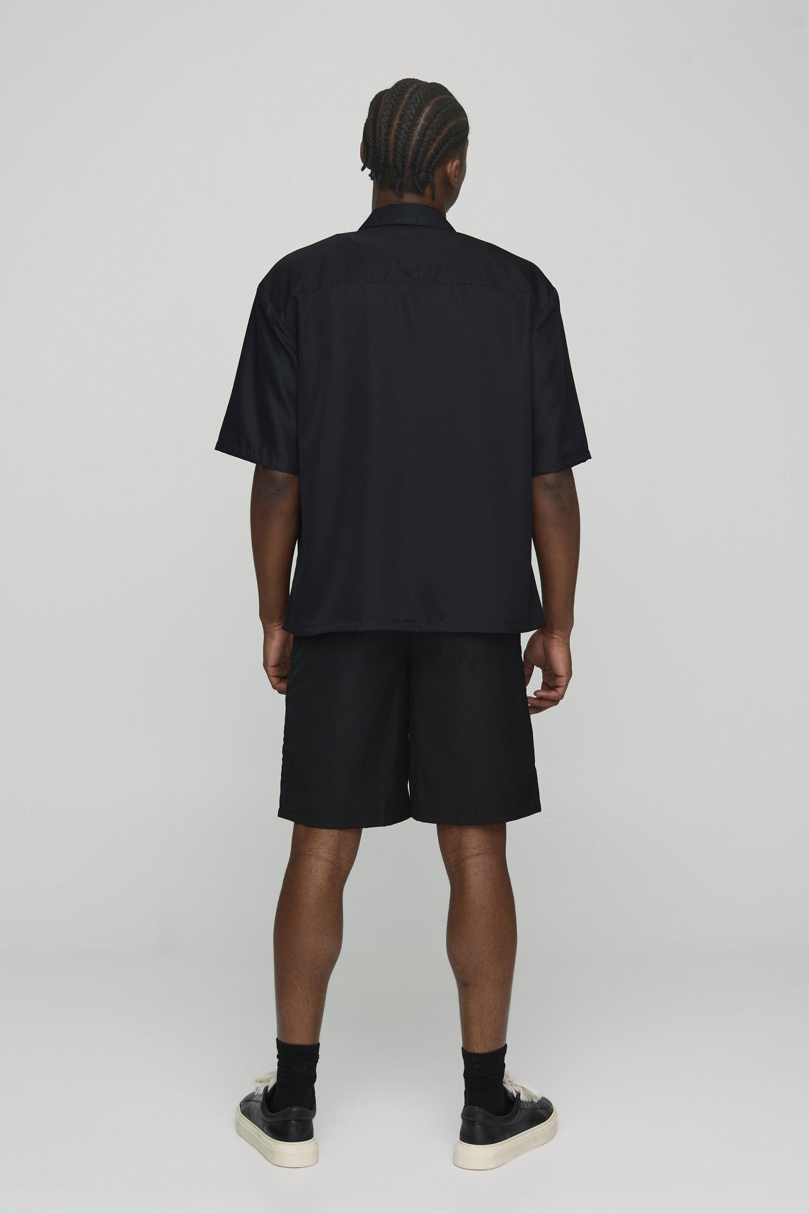 Oversized Zip Through Soft Twill Homme Graphic Shirt | boohooMAN USA Product Image