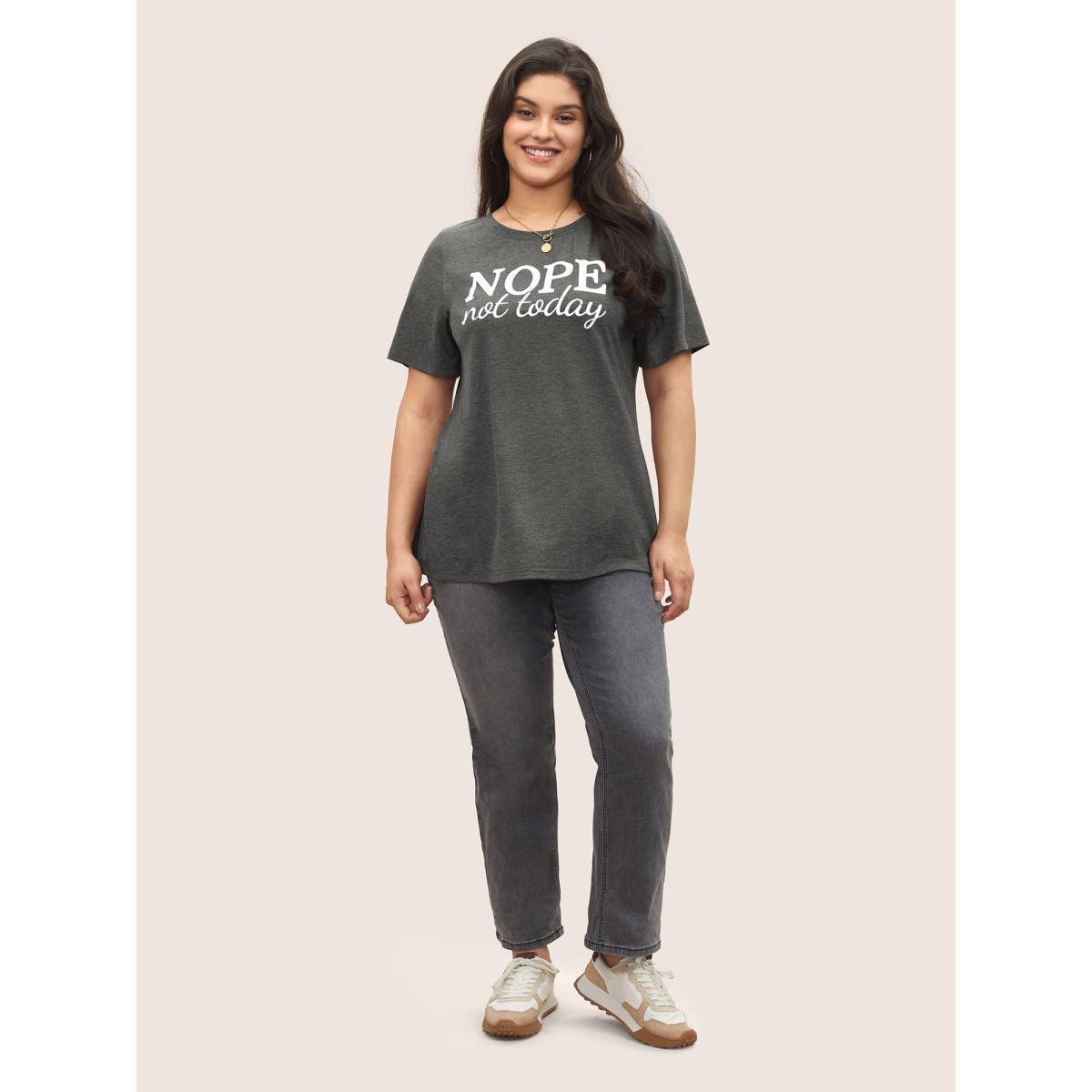 Plus Size Heather Positive Slogan Crew Neck T-shirt DimGray Women Casual Positive slogan Round Neck Everyday T-shirts BloomChic 18-20/2X Product Image