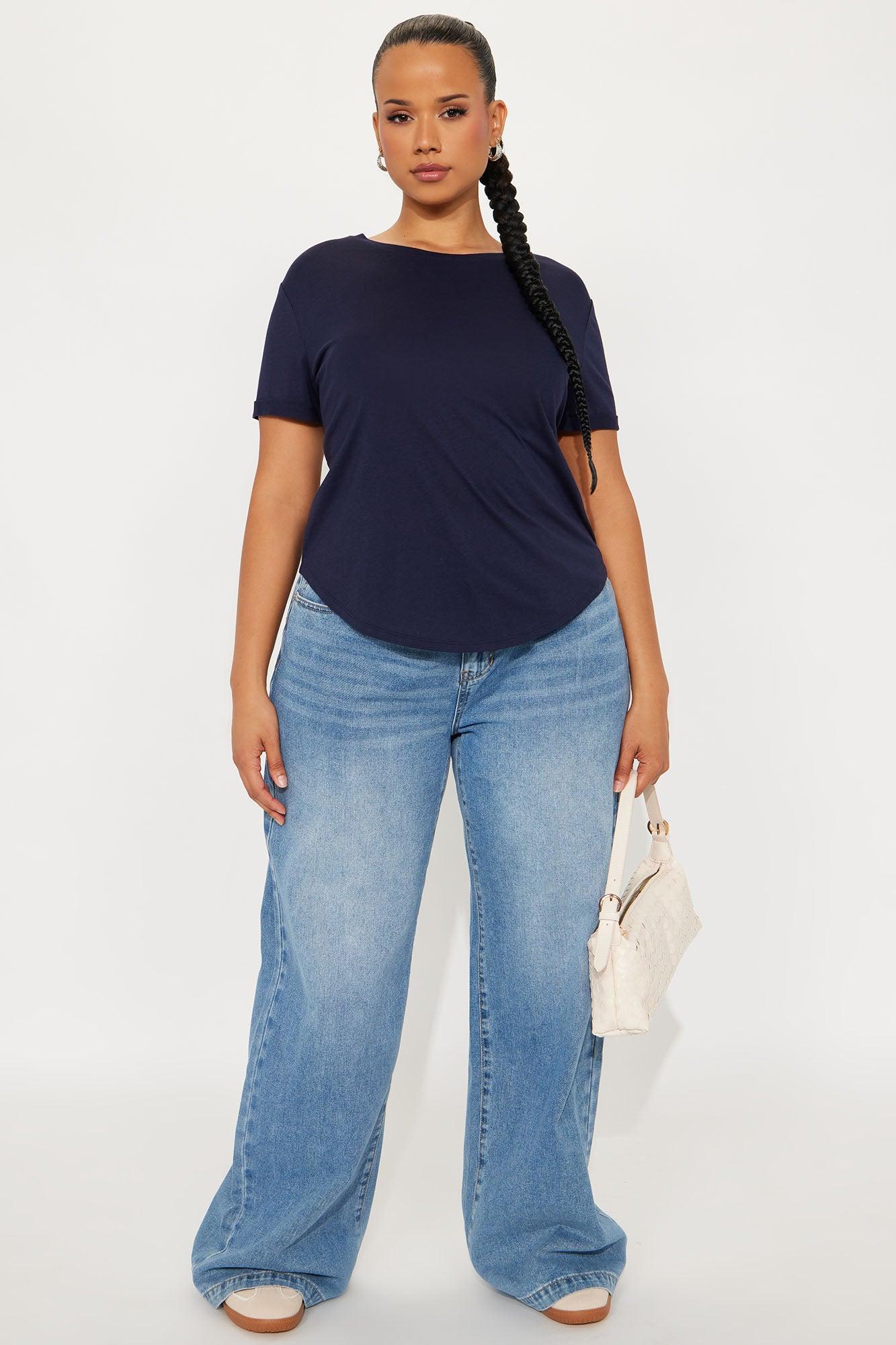 Annie Cuffed Short Sleeve Top - Navy Product Image