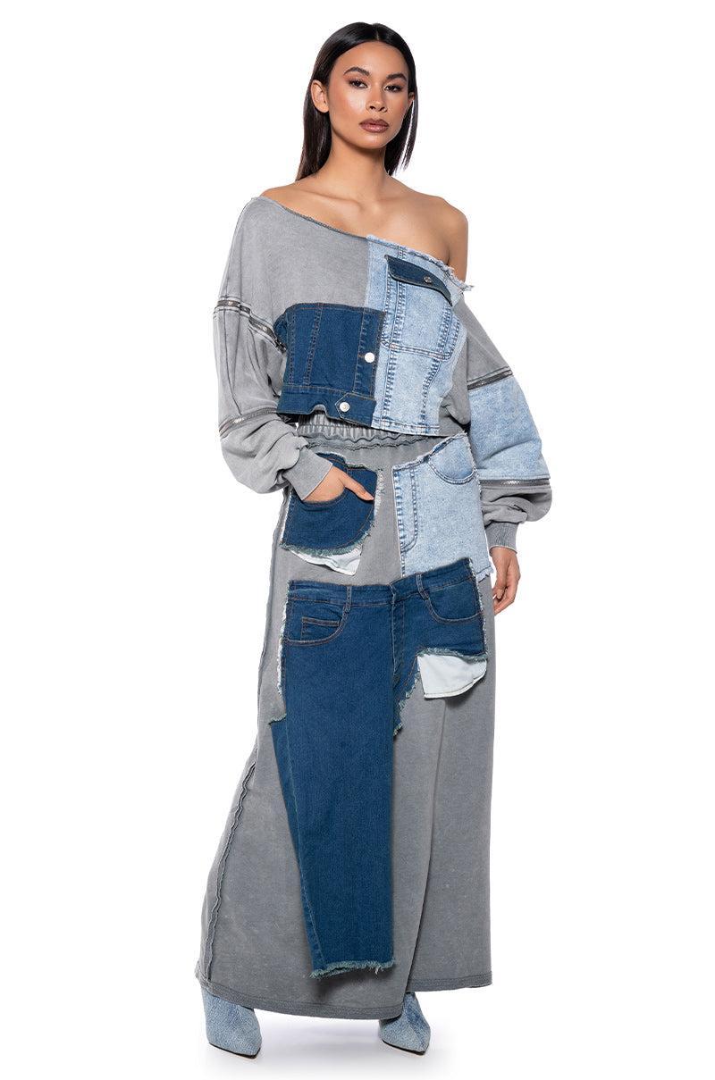 DENIM DREAMS ZIPPER DETAIL SWEATSHIRT Product Image