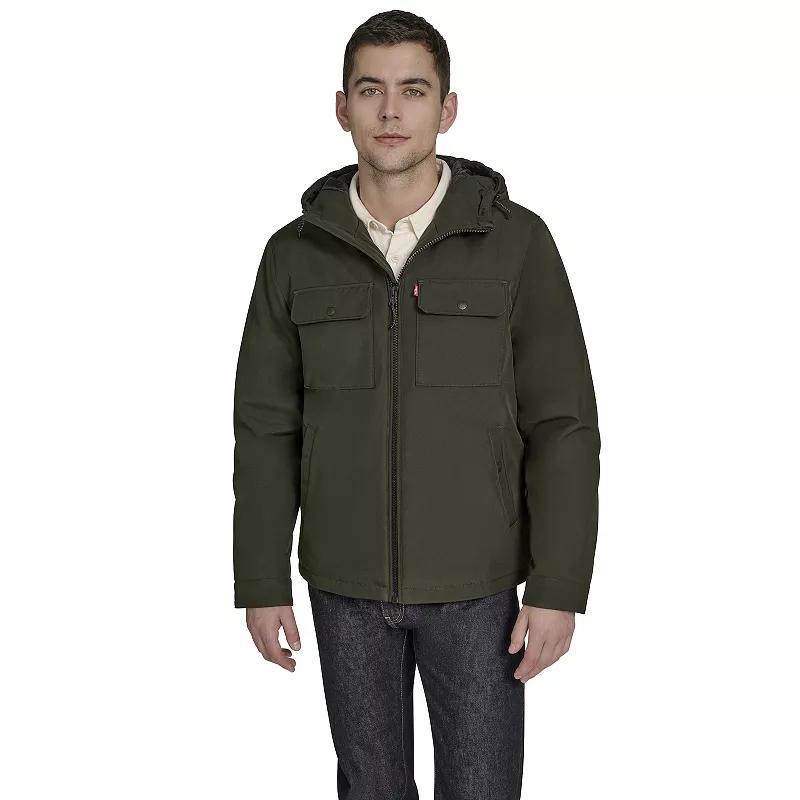 Men's Levi's® Soft Shell Quilt Lined Hooded Storm Coat, Size: Medium, Black Product Image