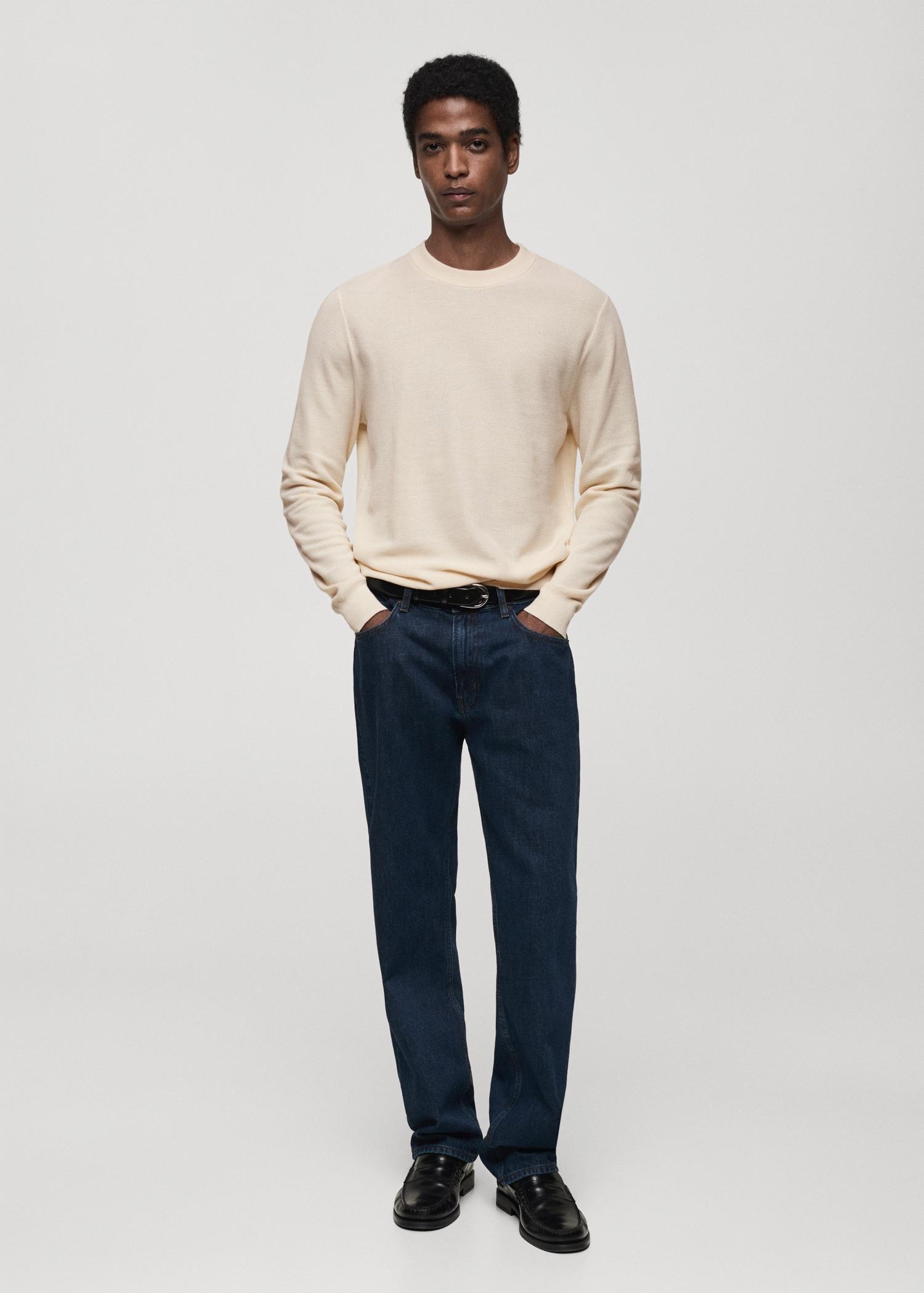 Microstructured cotton knitted sweater - Men | MANGO USA Product Image