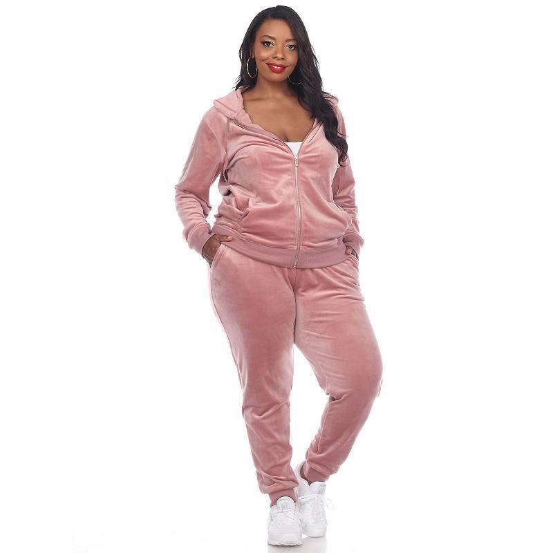 White Mark Plus Size Velour Tracksuit Loungewear 2pc Set Product Image