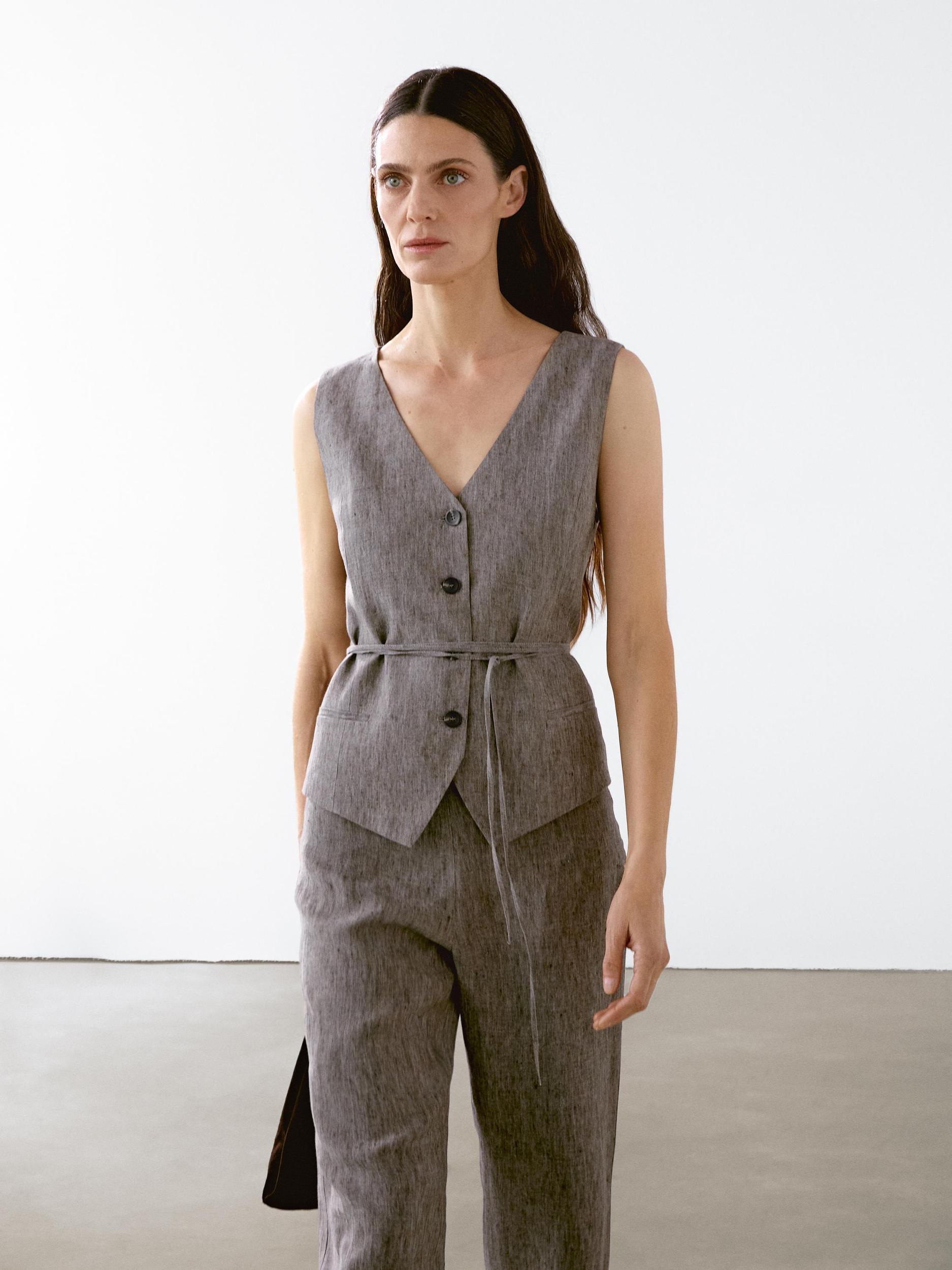 100% linen flecked trousers Product Image