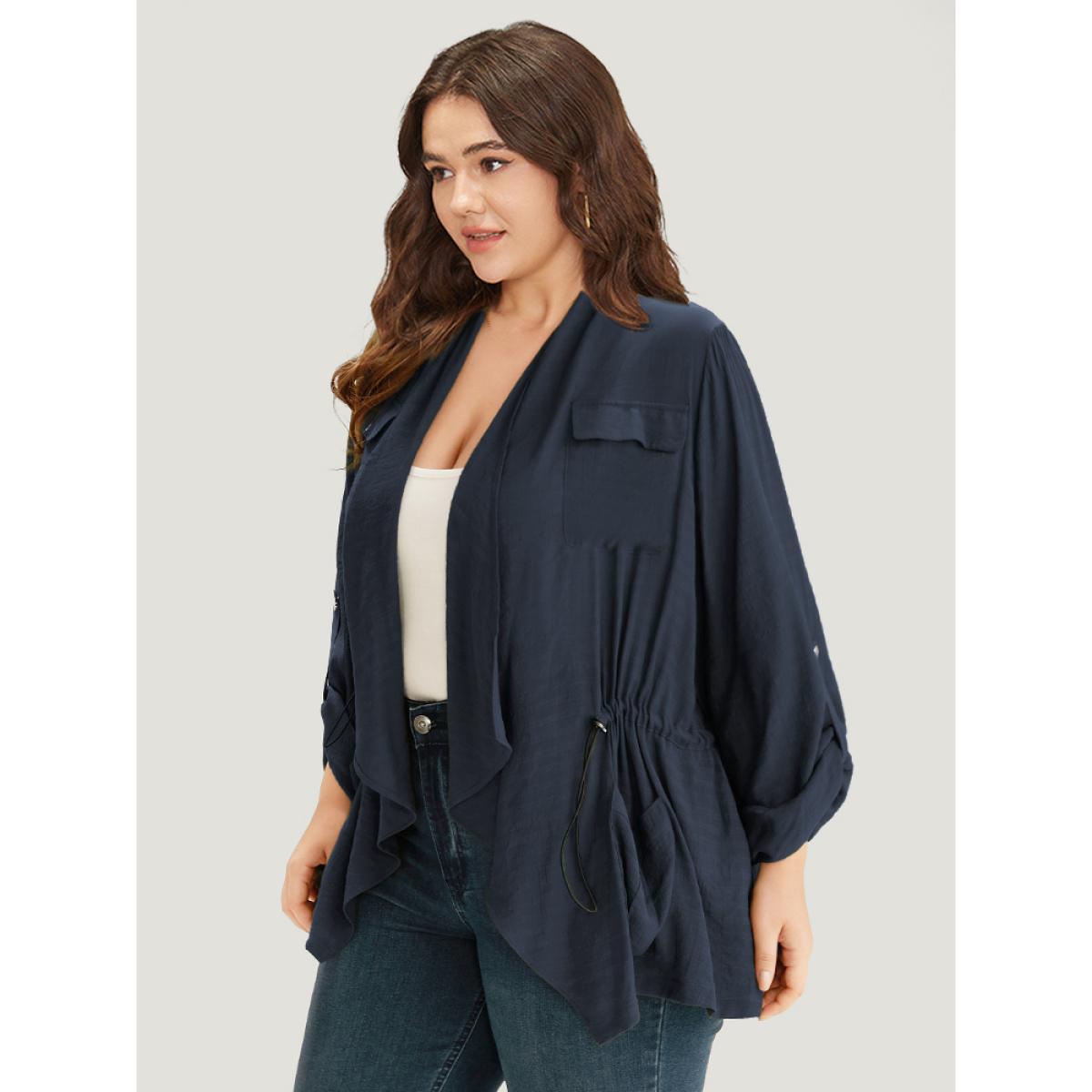 Plus Size Supersoft Essentials Plain Pocket Asymmetrical Drawstring Coat Women Indigo Plain Pocket Dailywear Jackets BloomChic 30/6X Product Image