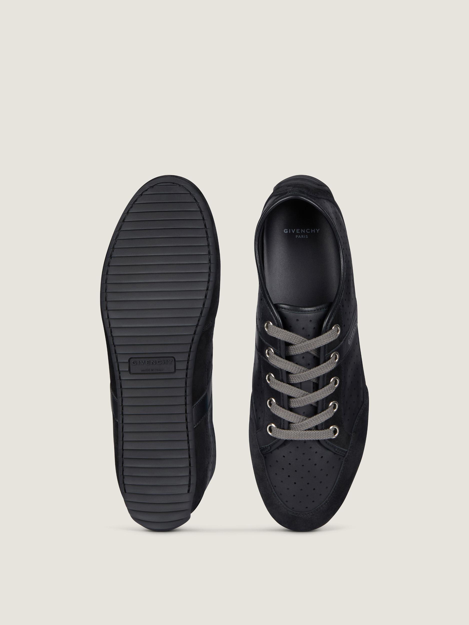Slim sneakers in perforated leather and suede Product Image