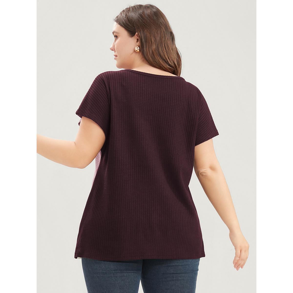 Plus Size Colorblock Contrast Dolman Sleeve Waffle Knit Tee Scarlet Women Casual Plain Round Neck Dailywear T-shirts BloomChic 14-16/1X Product Image