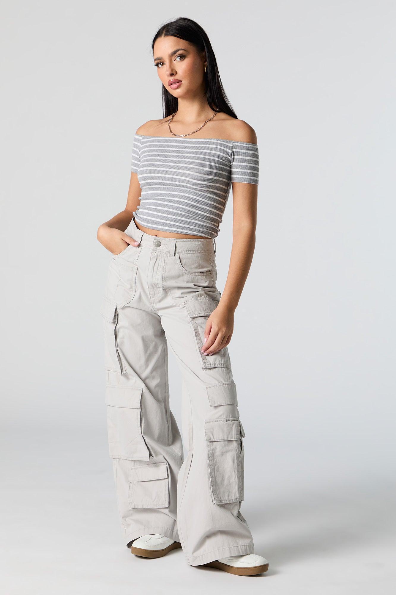 Ribbed Off Shoulder Crop Top Female Product Image