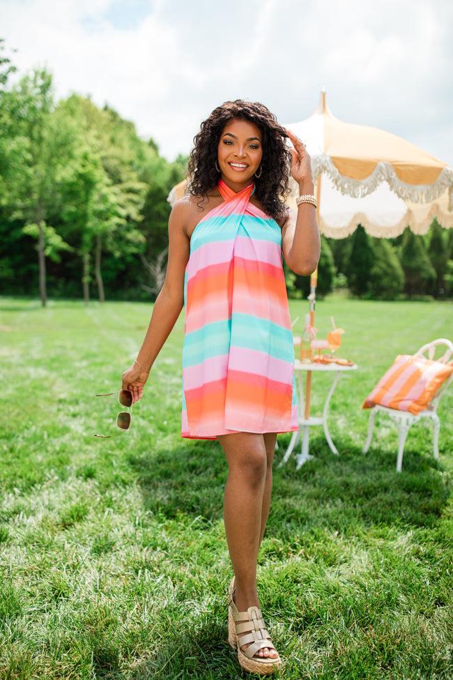 Time After Time Ombre Satin Criss-Cross Halter Mini Dress FINAL SALE Product Image