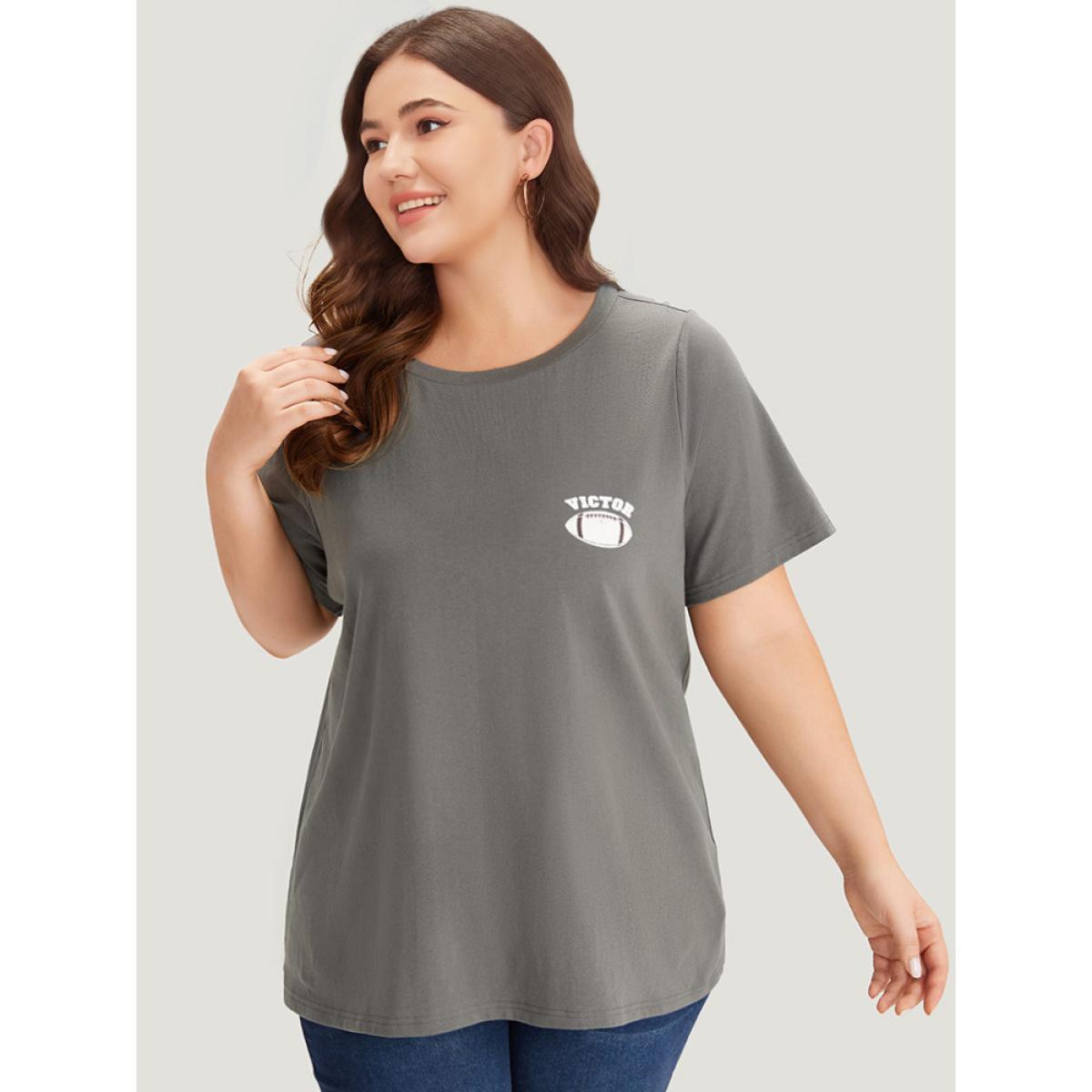 Plus Size Plain Graphic Print Round Neck T-shirt DimGray Women Casual Printed Letter Dailywear T-shirts BloomChic 30/6X Product Image