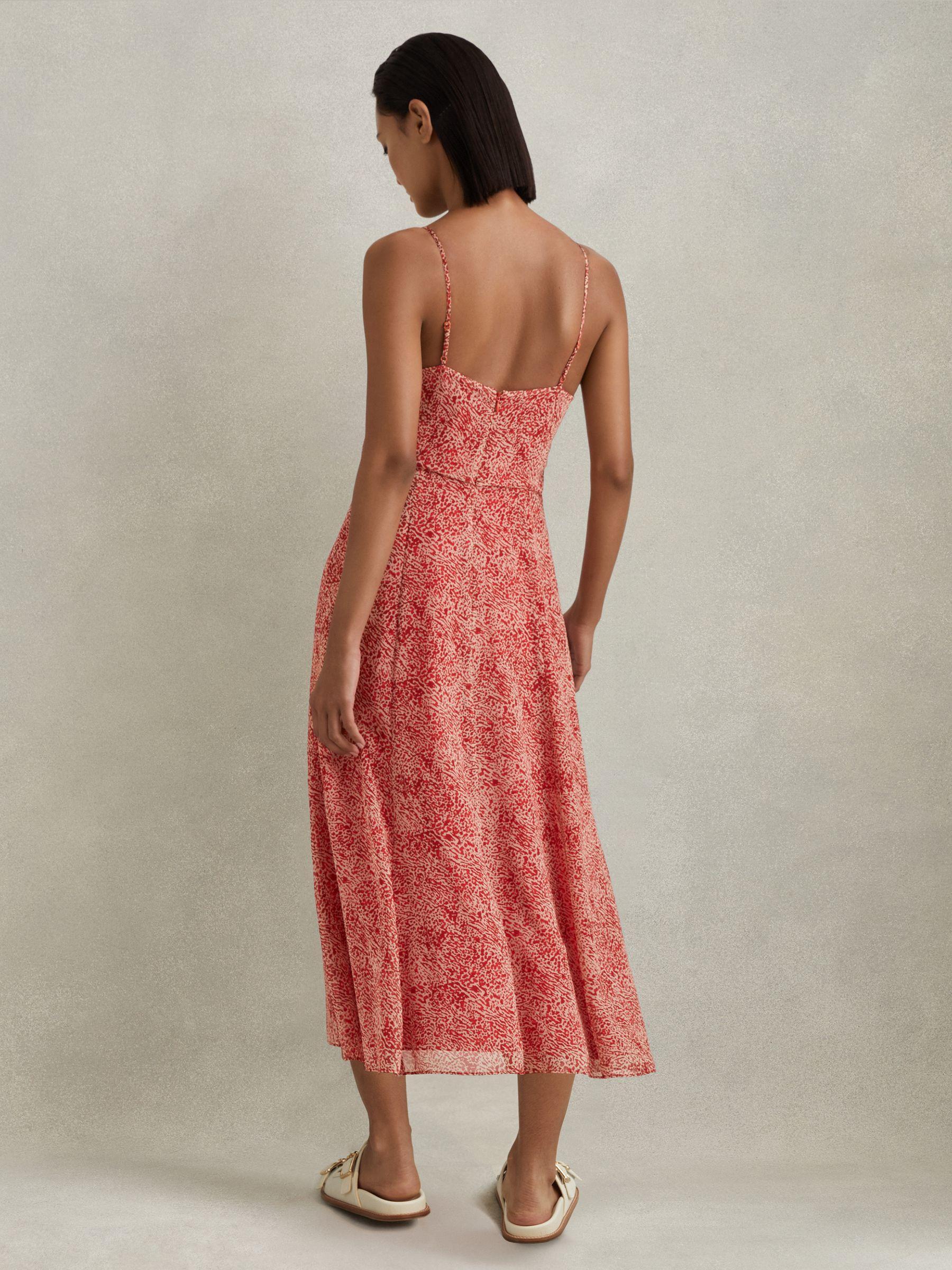 Printed Belted Midi Dress in Red Product Image