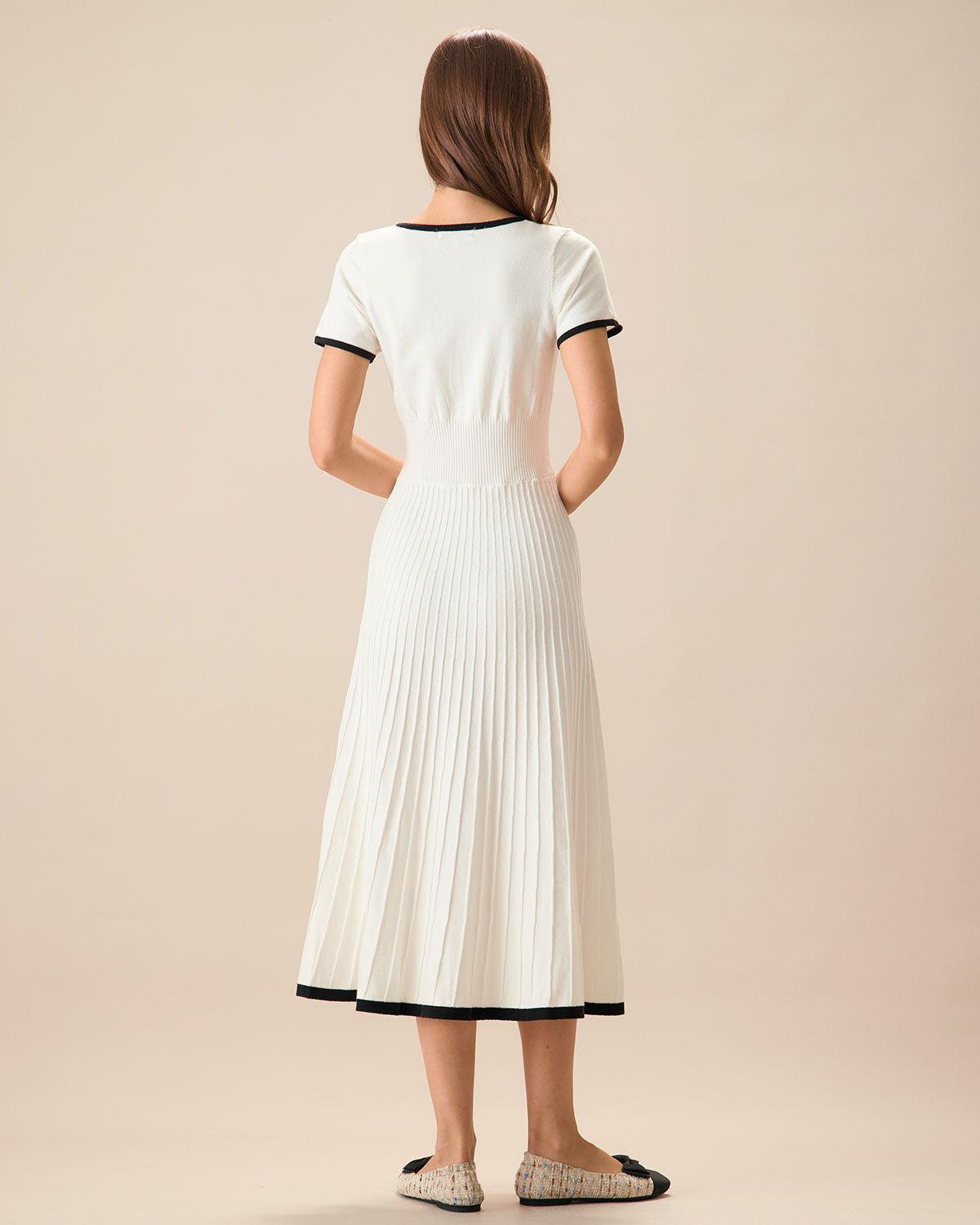 Women's White Contrasting Sweater Midi Dress Female Product Image
