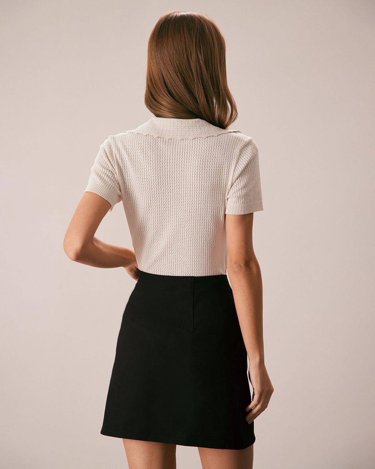 The Nude V Neck Button Pointelle Knit Tee Product Image