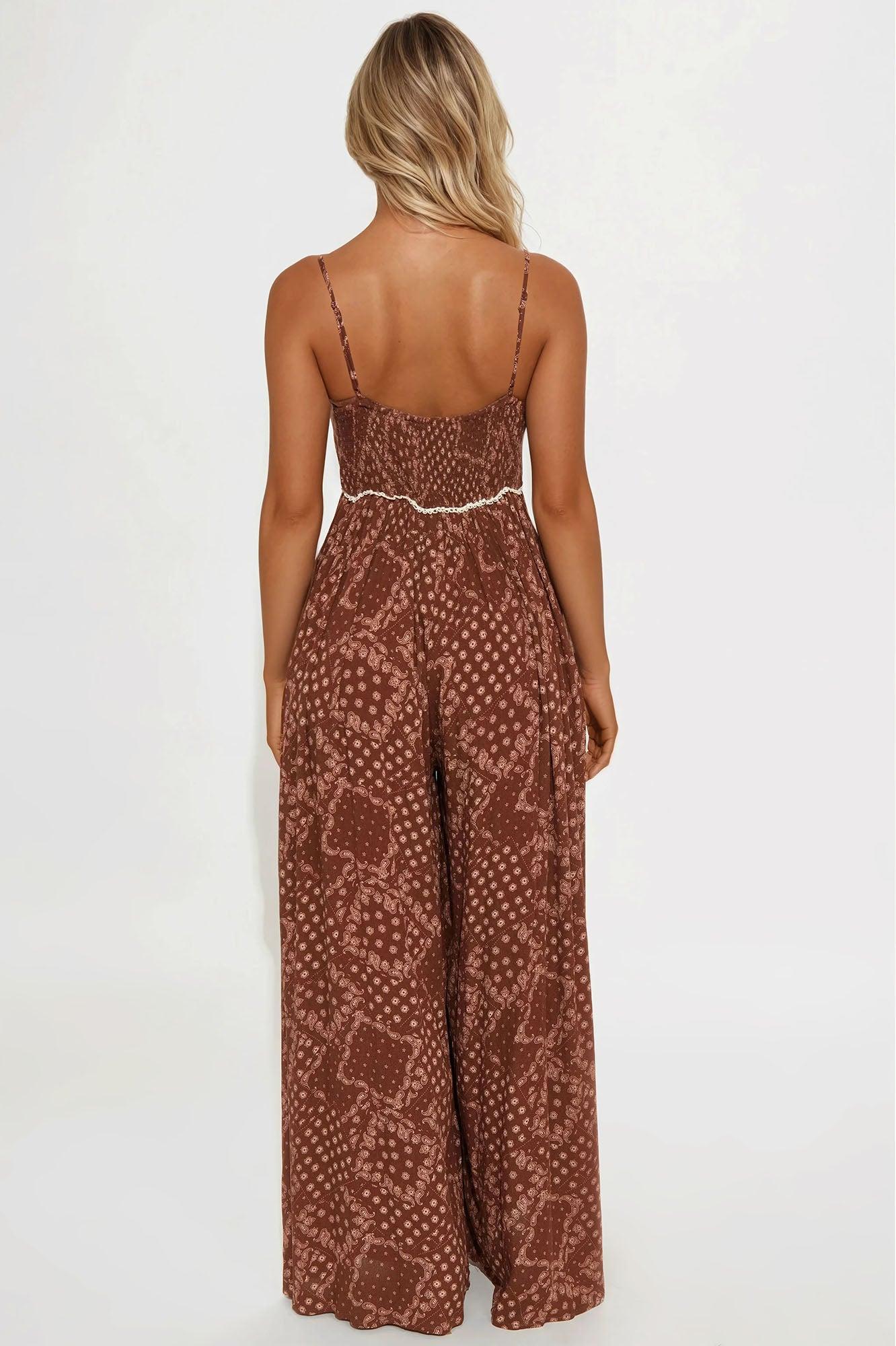Bethany Gauze Wide Leg Jumpsuit - Brown/combo Product Image