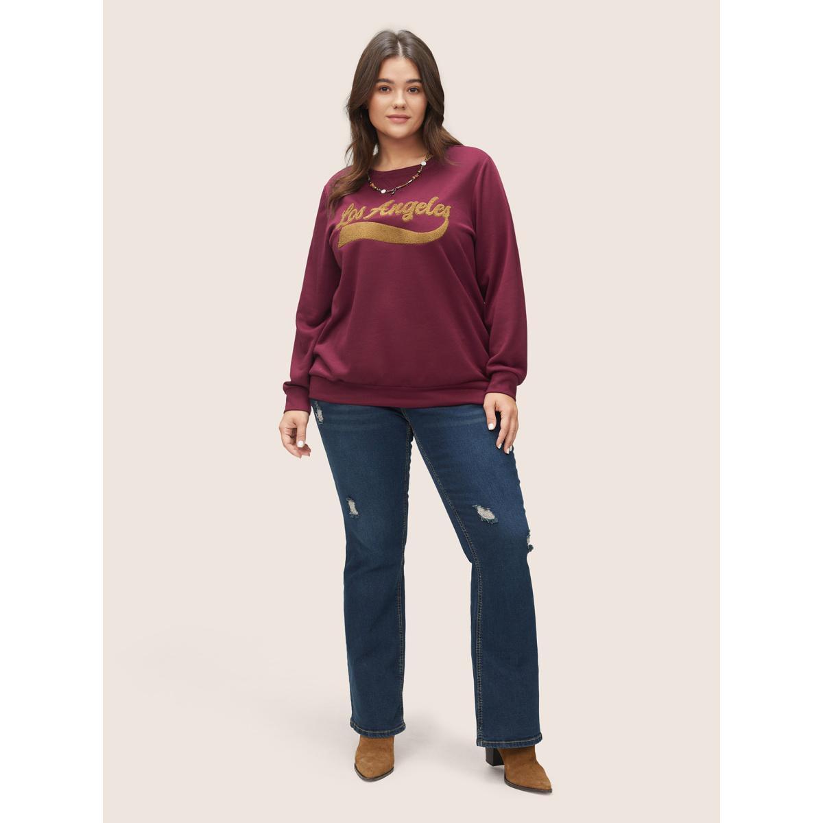 Plus Size Letter Graphic Towel Embroidered Sweatshirt Women RedViolet Casual Contrast Dailywear Sweatshirts BloomChic 12/L Product Image