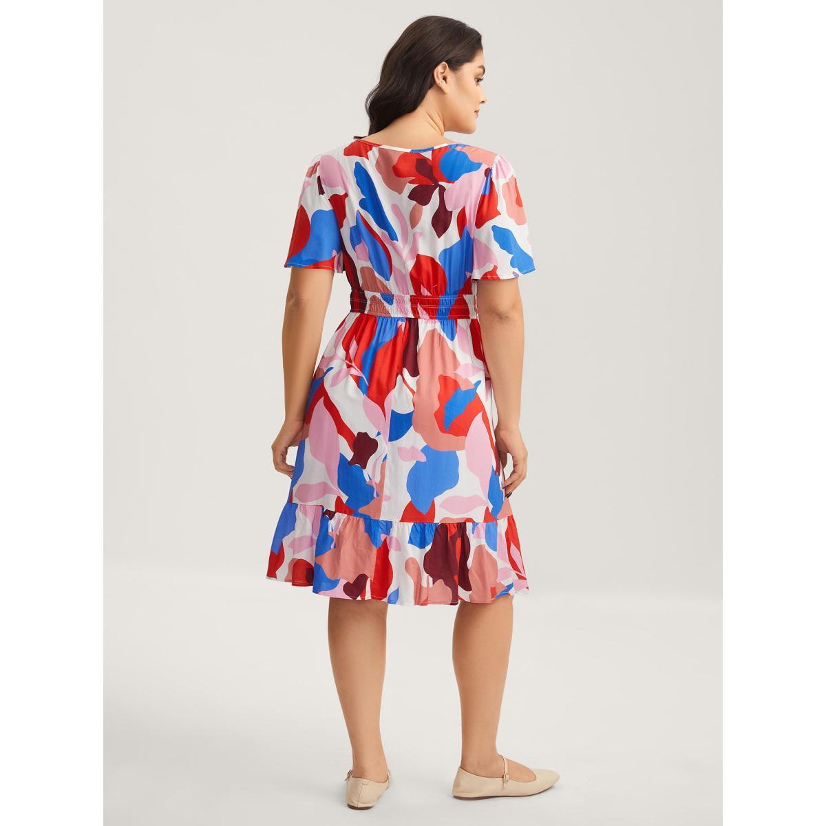Plus Size Color Block Stretchy Notched Midi Dress Multicolor Women Flat collar with V-notch Cap Sleeve Curvy BloomChic 22-24/3X Product Image