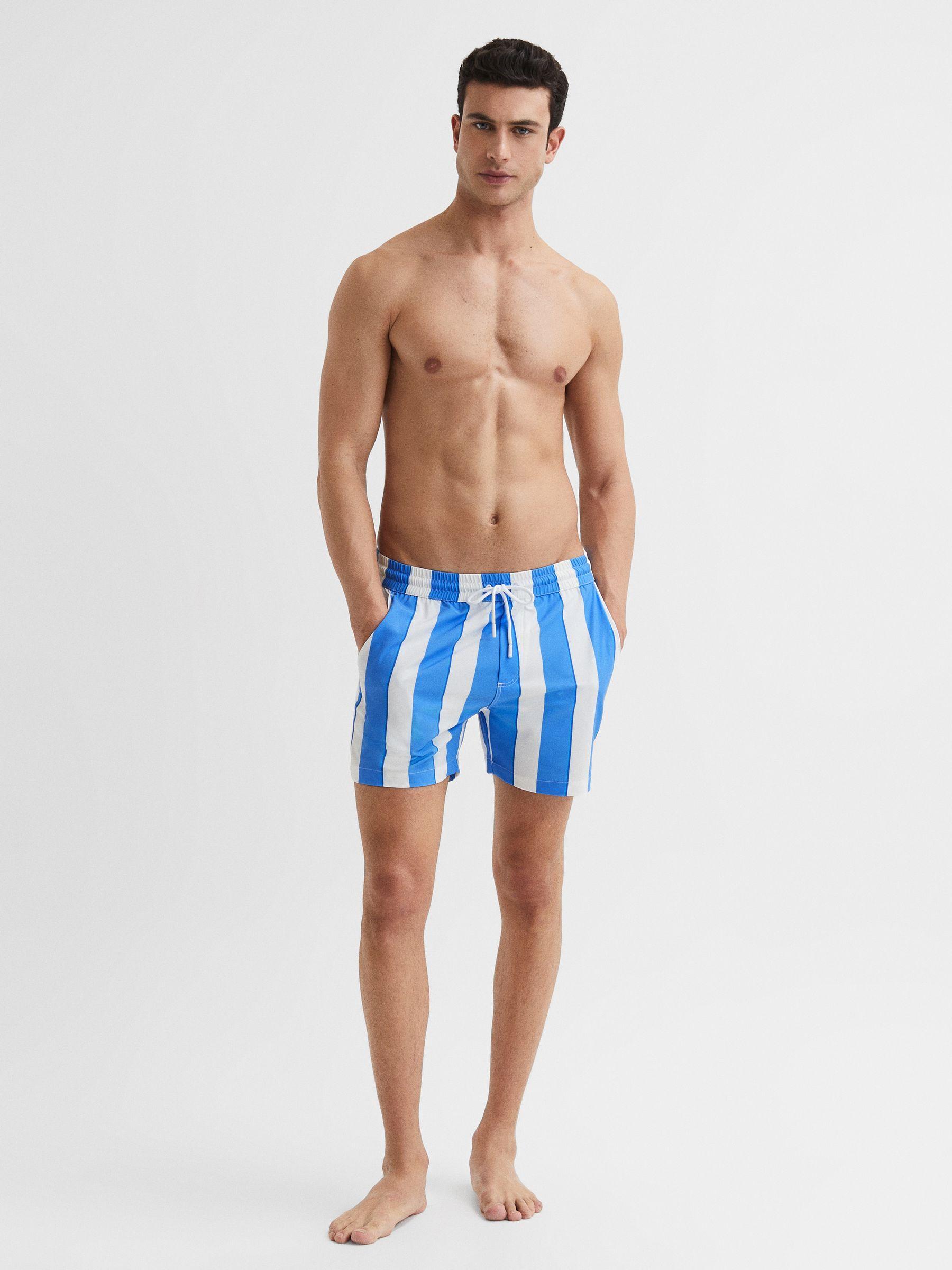 Striped Drawstring Swim Shorts in Blue/White Product Image