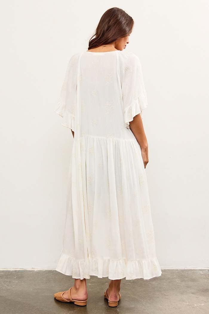 V Neck Button Closure Ruffle Hem Duster Dress Product Image