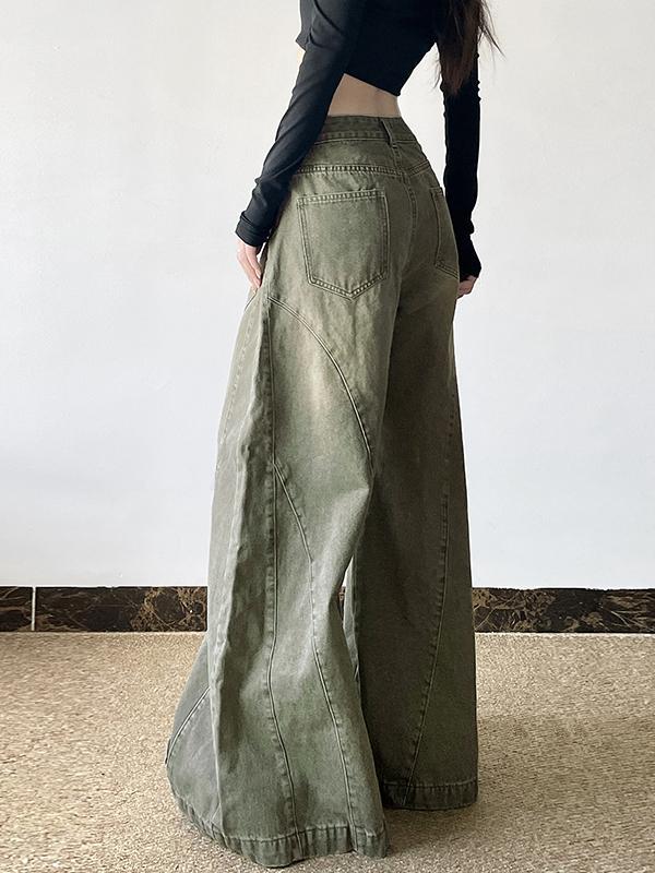 Street Wind Water Washed Green Boyfriend Jeans Product Image