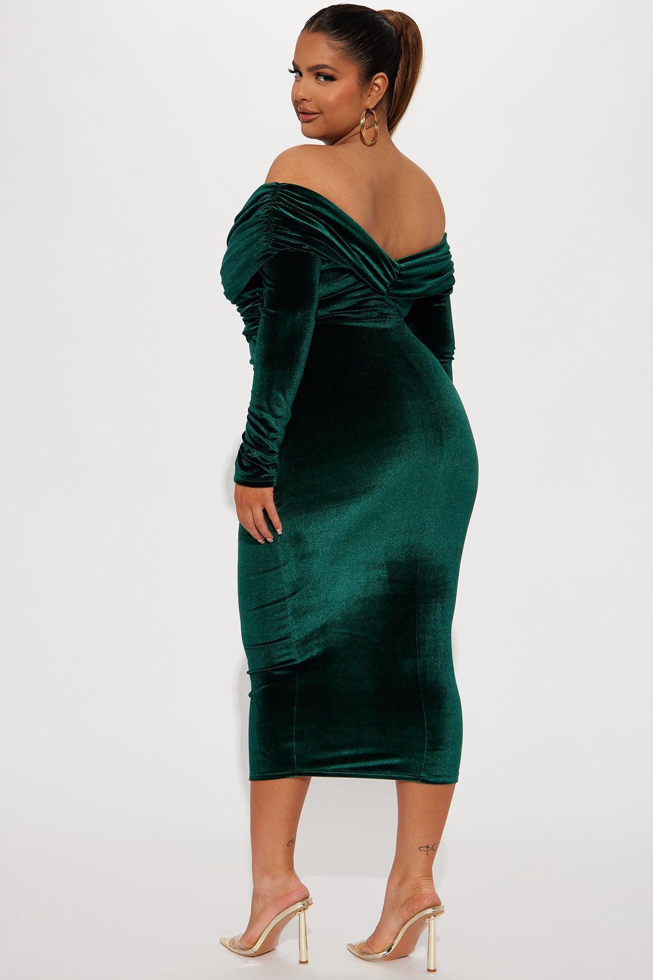 Ignore The Romance Velvet Midi Dress - Hunter Product Image