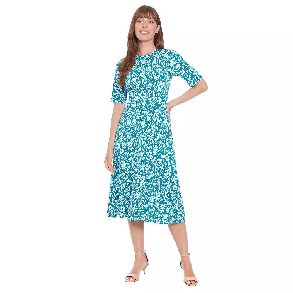 Women's London Times Printed Midi A-Line Dress, Size: 4, Teal Ivory Product Image