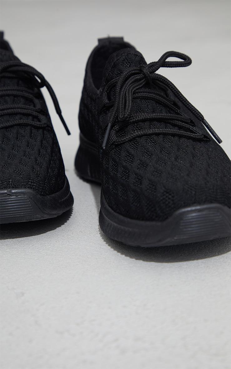 Black Knitted Lace Up Sports Sneakers Product Image