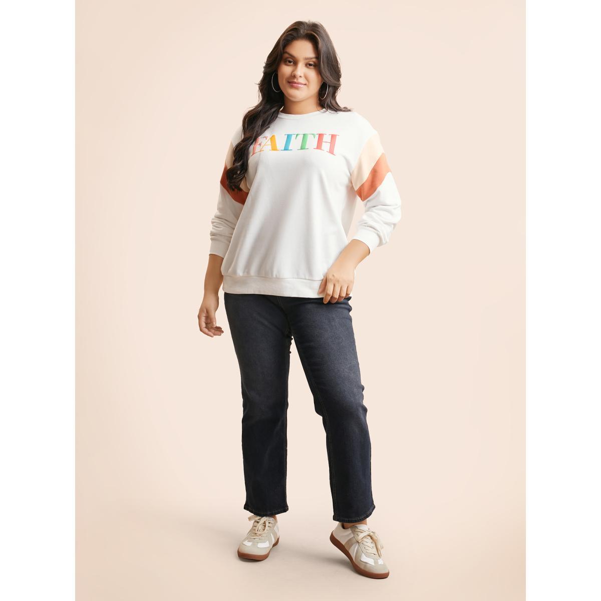 Plus Size Round Neck Positive Slogan Contrast Sweatshirt Women Originalwhite Casual Contrast Round Neck Everyday Sweatshirts BloomChic 10/M Product Image