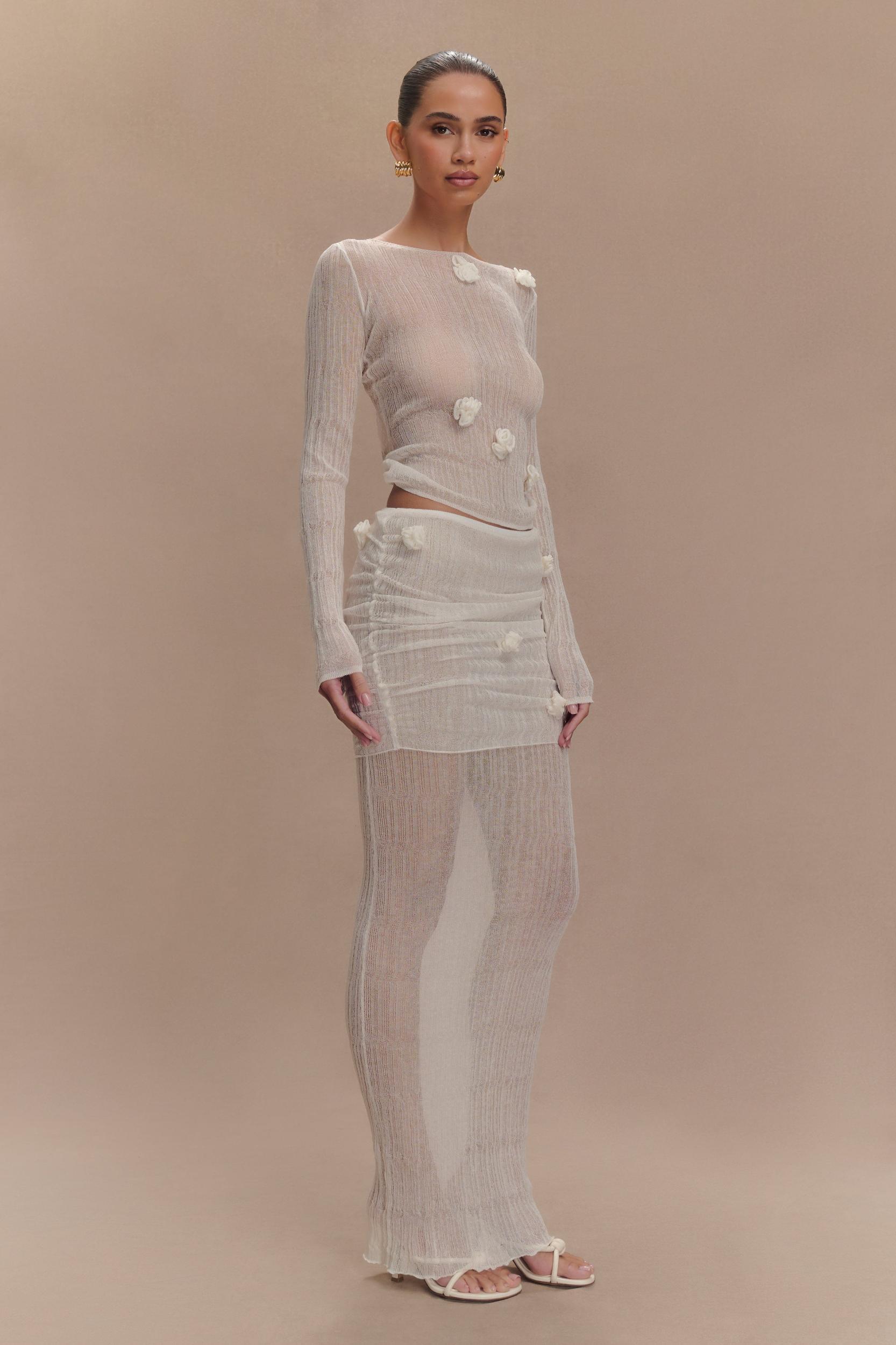 Orianna Orchid Long Sleeve Knit Top - Ivory Product Image