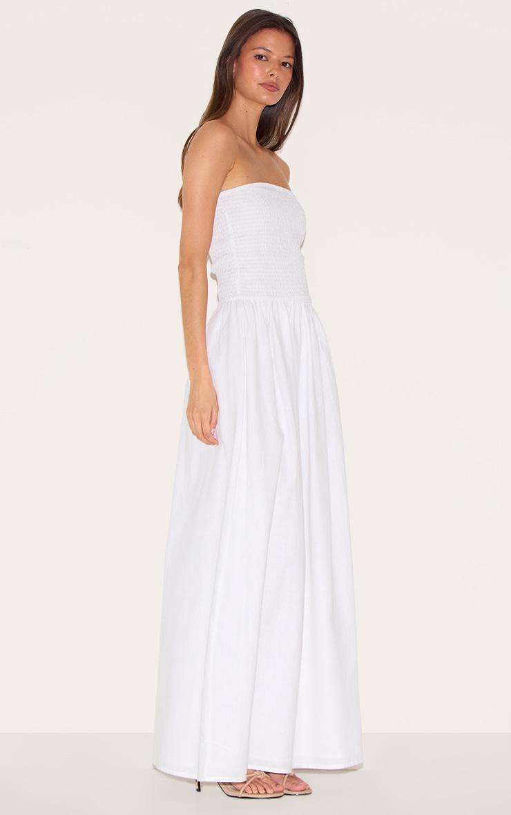  White Bandeau Shirred Detail Maxi Dress Product Image