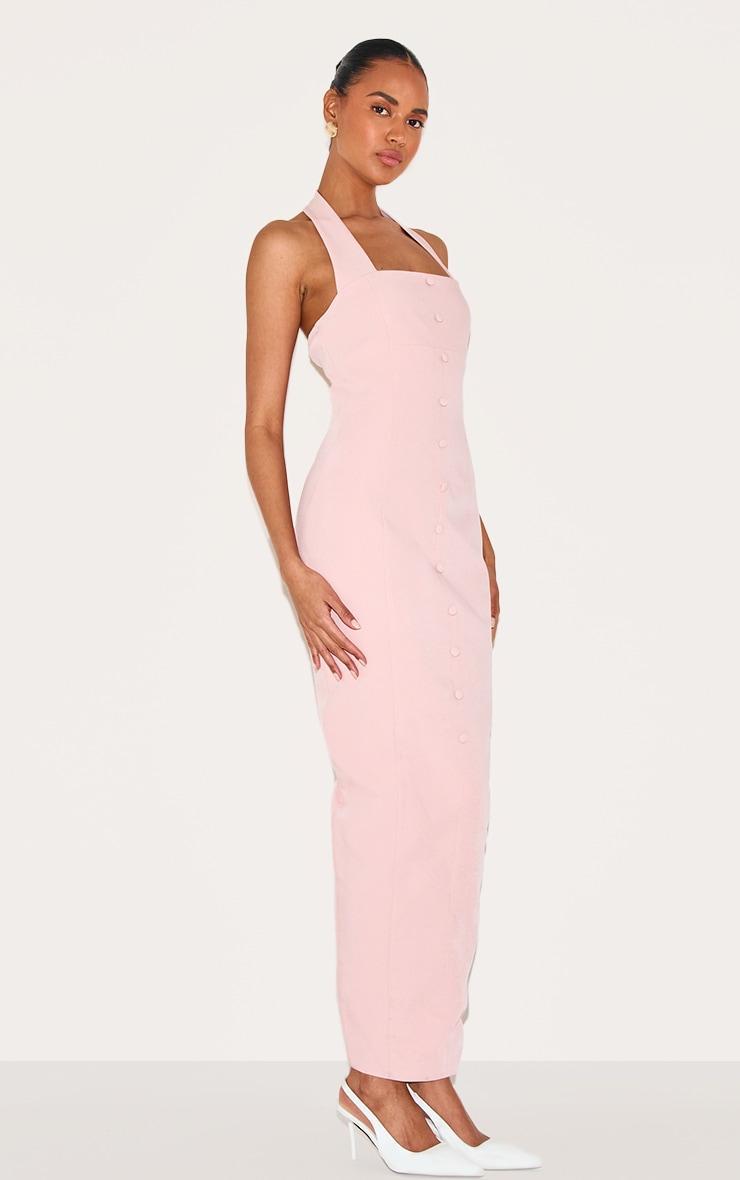 Dusty Pink Woven Halter Button Maxi Dress Product Image