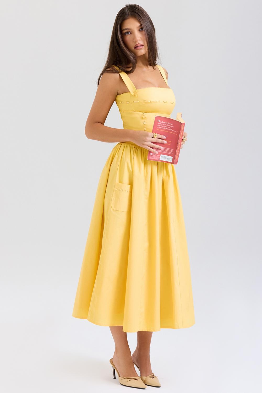 Vivien Apricot Cotton Midi Sundress Product Image