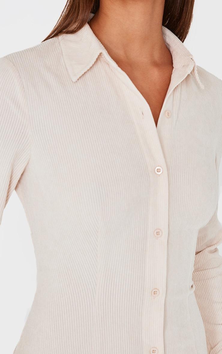 Sand Corduroy Flared Sleeve Fitted Shirt Product Image