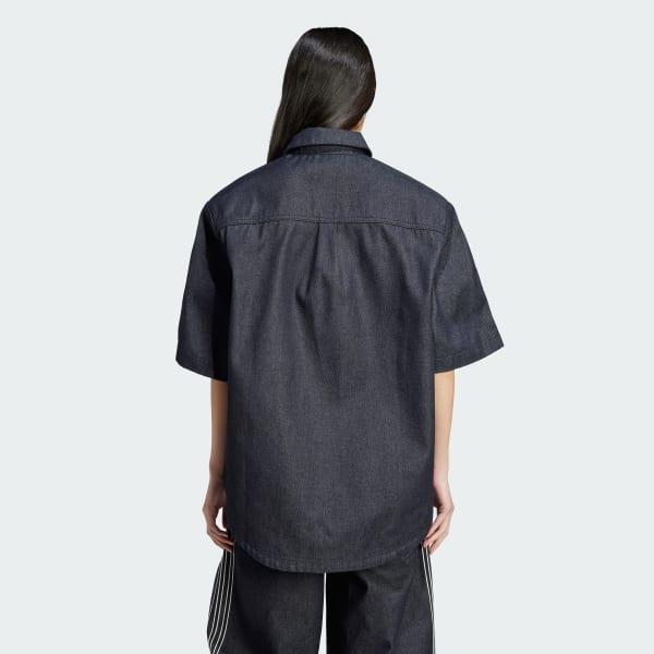 adidas Denim Short Sleeve Shirt Indigo Denim L Womens Product Image
