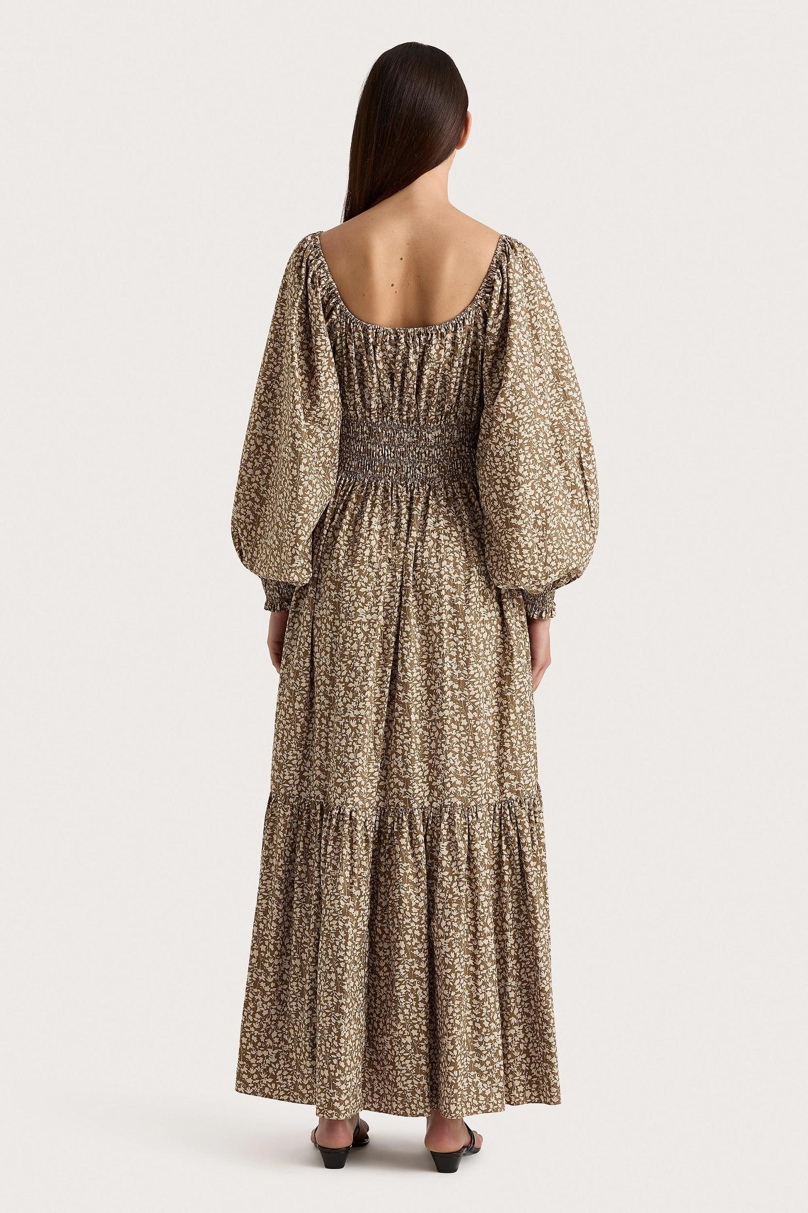 Fleur Maxi Dress Micro Leaves Walnut Product Image