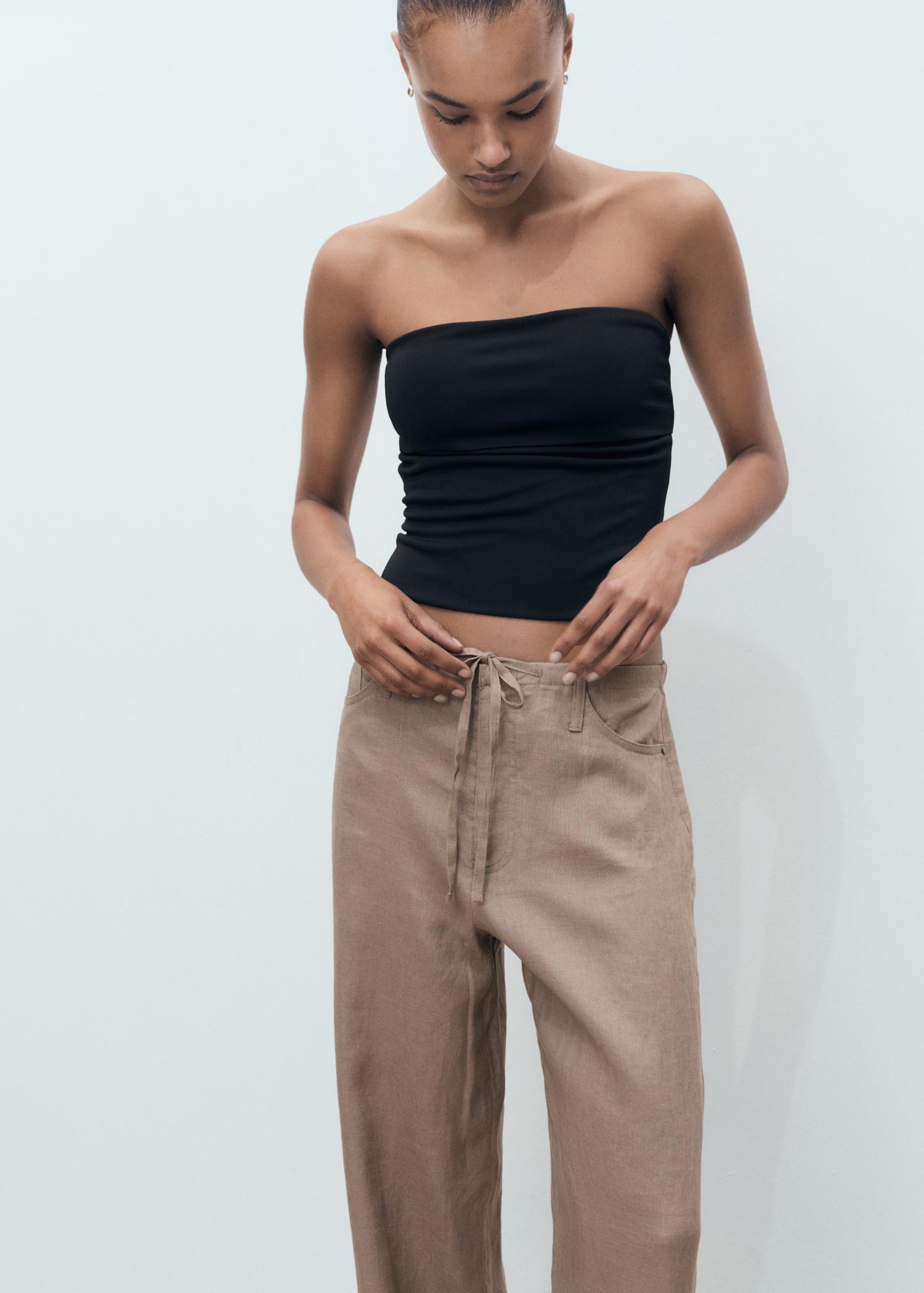 Wide-leg linen pants - Women | MANGO USA Product Image