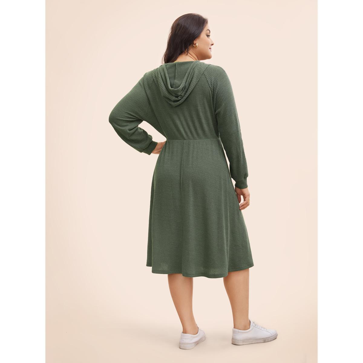 Plus Size Texture Drawstring Hooded Pocket Dress DarkSlateGray Women Casual Texture Hooded Long Sleeve Curvy BloomChic 28/5X Product Image