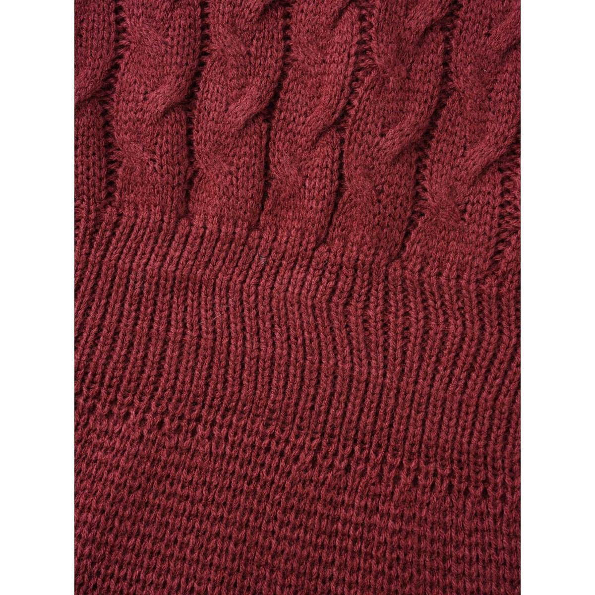 Plus Size V Neck Texture Cable Knit Pullover Burgundy Women Casual Bodycon Long Sleeve V-neck Everyday Pullovers BloomChic 10/M Product Image