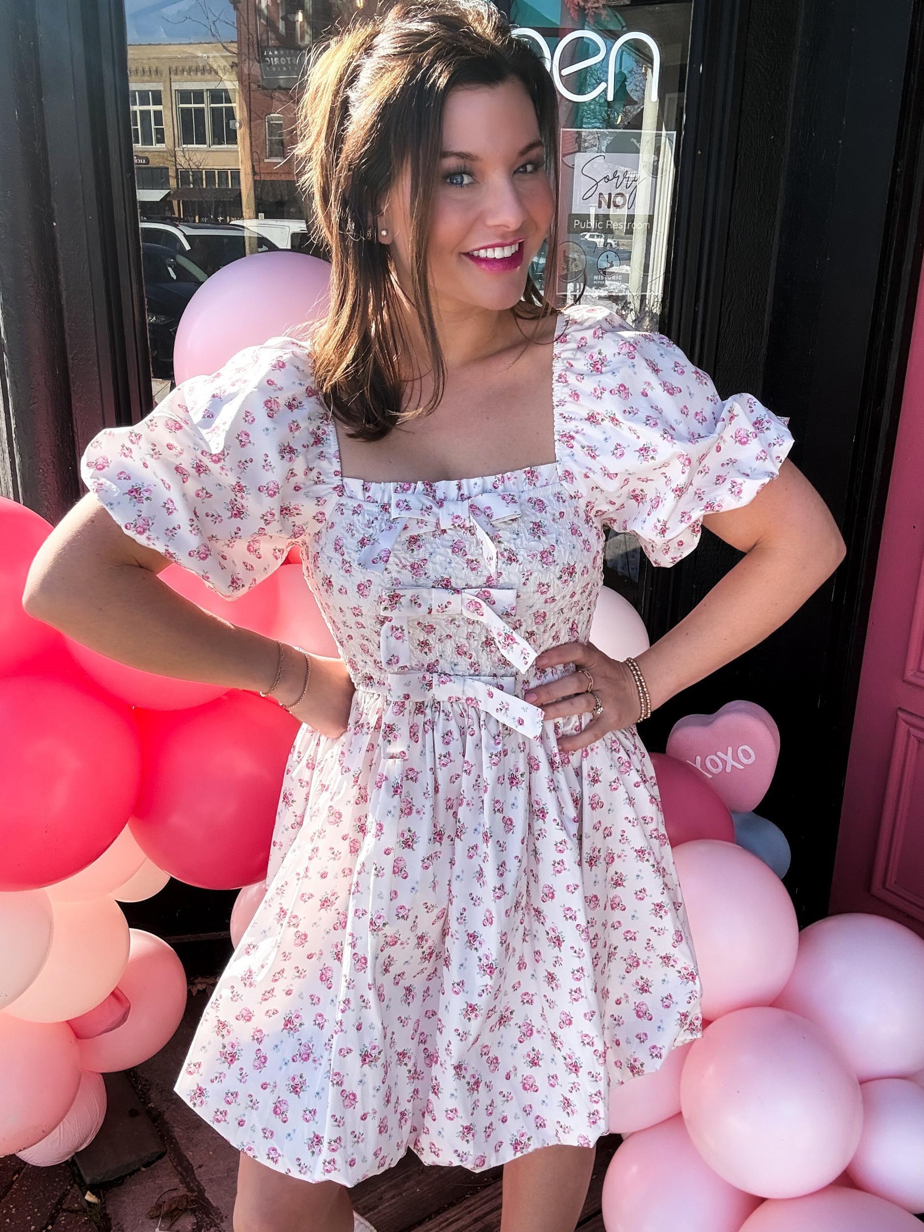 Ditsy Rose Poplin Bubble Hem Mini Dress Product Image