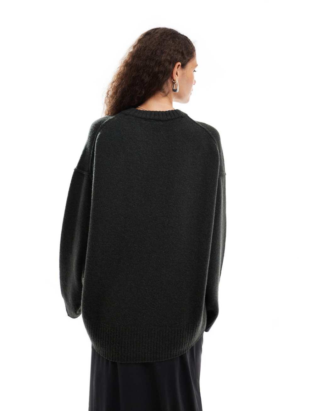 Weekday Elissa wool oversized sweater in dark green melange Product Image