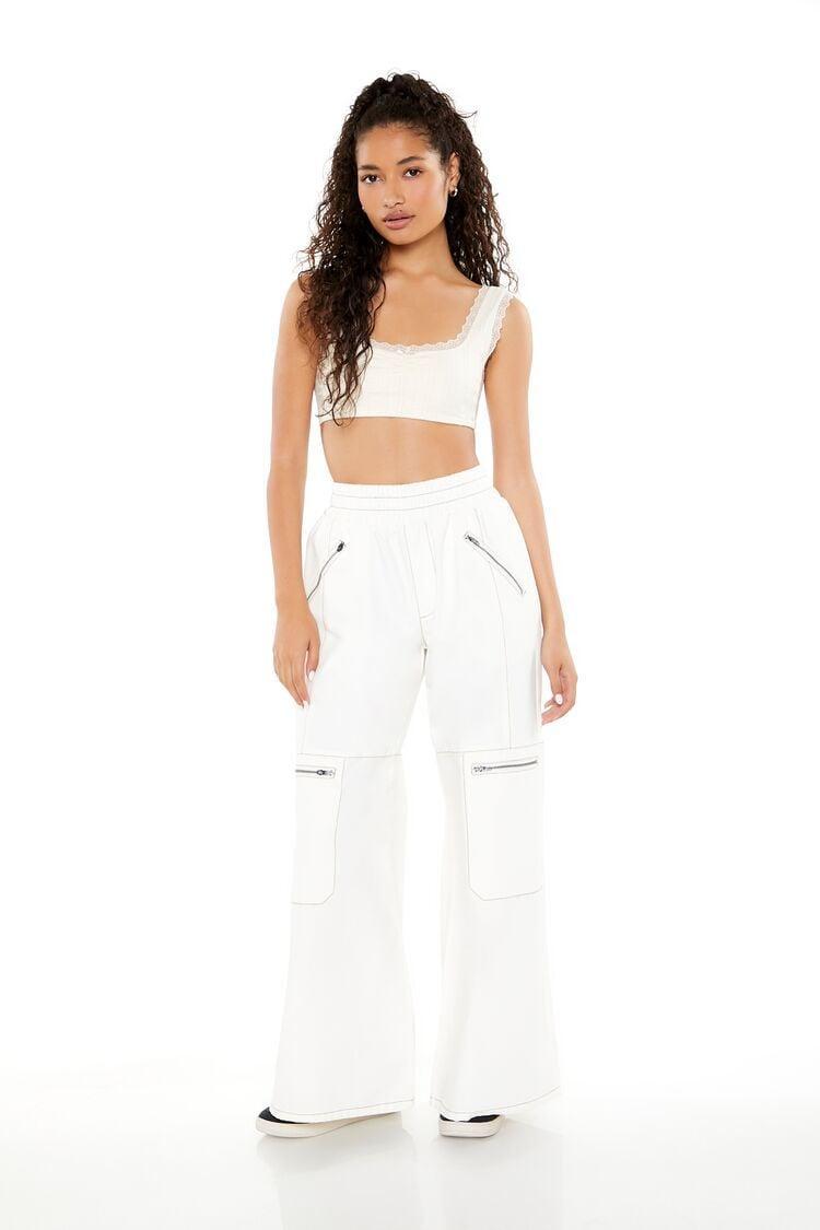 Twill Zip-Pocket Flare Pants | Forever 21 Product Image