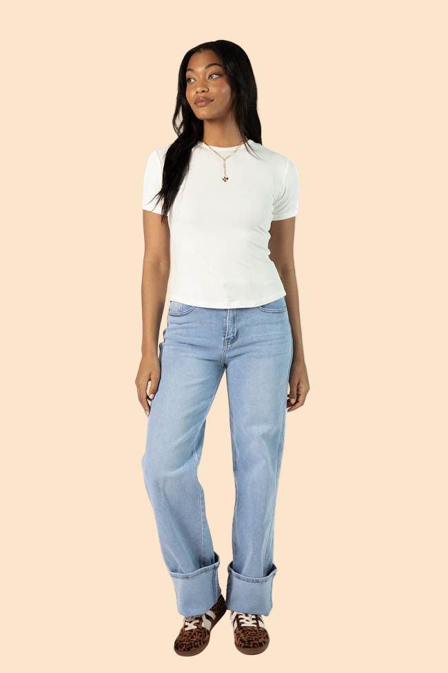 Everyday Essential Ivory Ribbed Crew Neck Tee DOORBUSTER Product Image