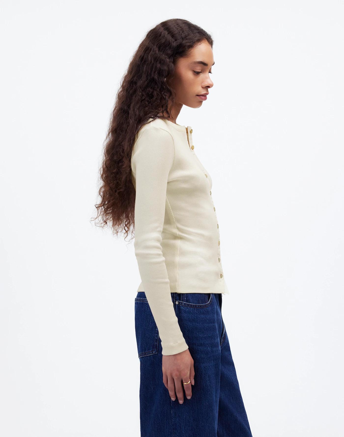 Garment-Dyed Ribbed Cardigan Tee Product Image